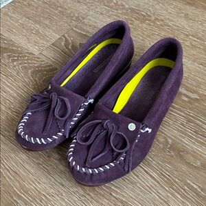 Minnetonka purple suede slip on moccasins, size 7